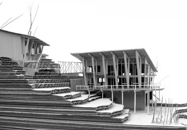 Exterior of the entire house in black and white
